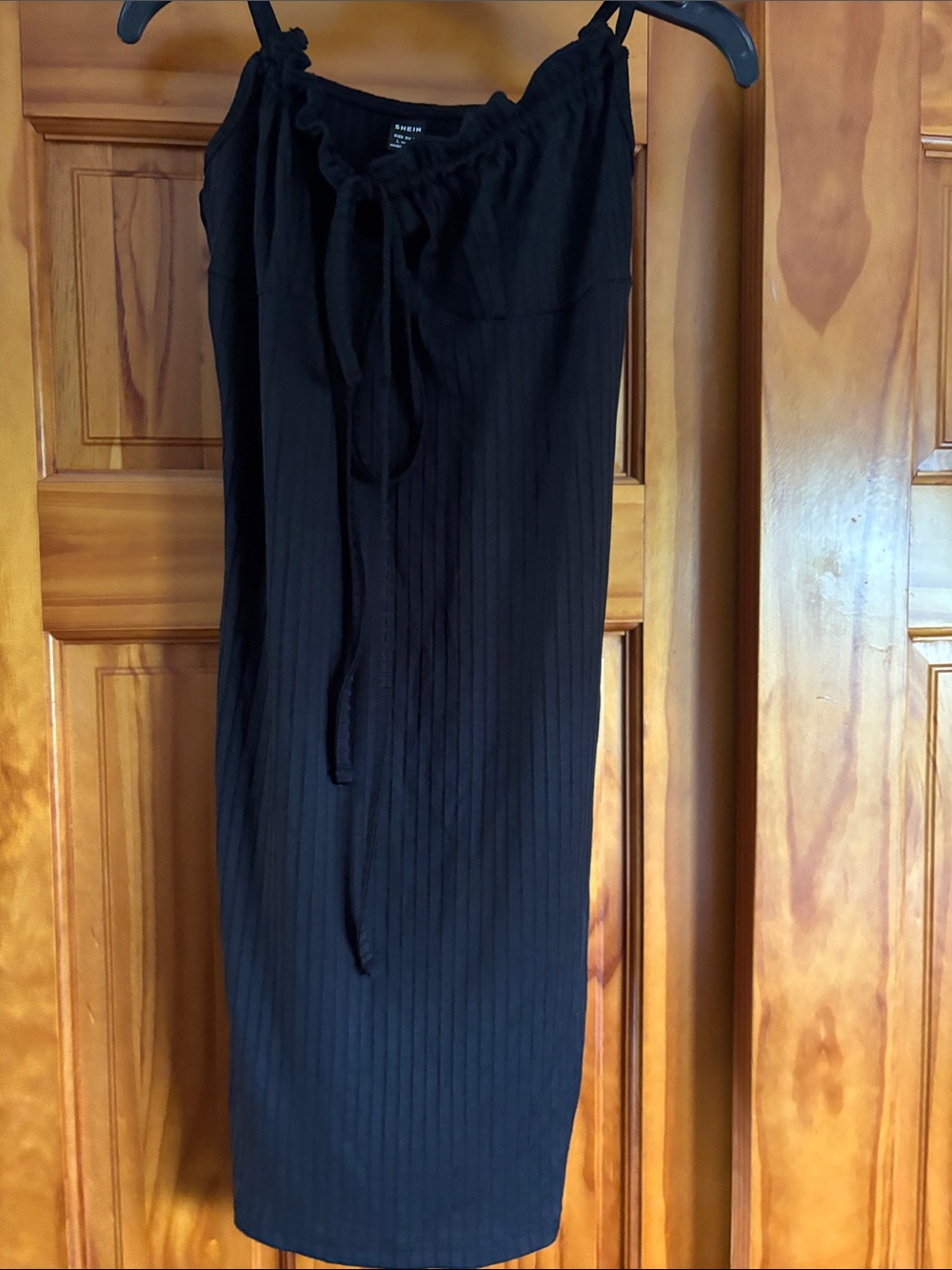 SHEIN Black Ribbed Drawstring Midi Skirt